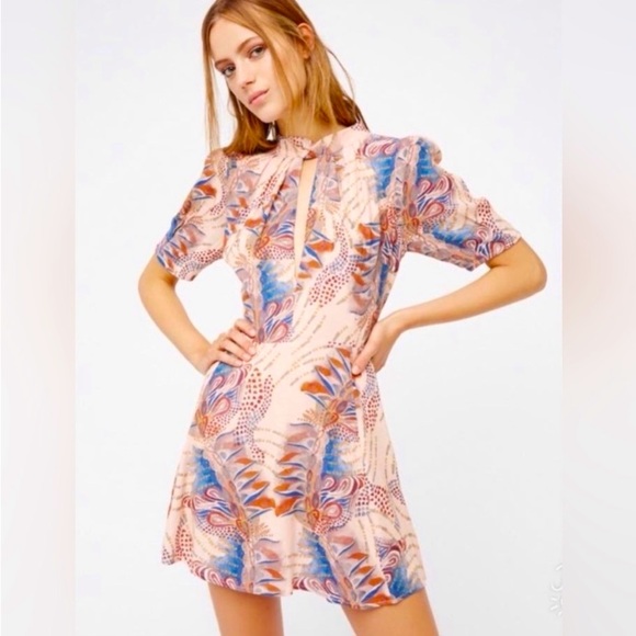 Free People Abstract Floral Print Keyhole Plunge Mini Dress - Picture 3 of 10